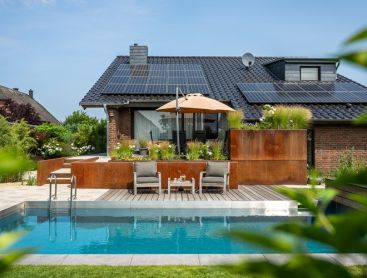 Natural pool in a harmoniously designed garden